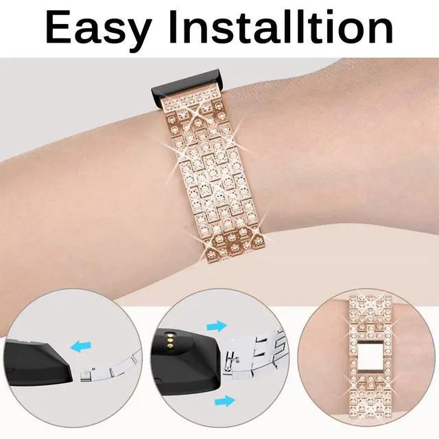 Alt view image 5 of 7 - Compatible for Fitbit Inspire Band, Inspire 2 Bling Band, Inspire HR Band with Diamond Crystal Metal Bling Replacement Strap Band for Fitbit Inspire/Inspire 2/Inspire