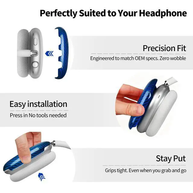 Alt view image 4 of 7 - Case Cover Compatible with AirPods Max Glossy Blue | Glass Fiber Glossy Ear Cups Covers,Hard Protective Anti-Scratch case Compatible with AirPods Max 2/1(Blue)
