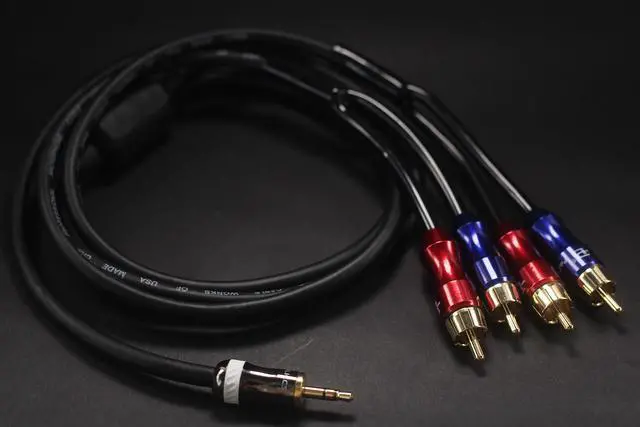 Alt view image 2 of 4 - KK-A3.5to4 HiFi Cable - 3.5mm Male to 4-Male RCA Audio Adapter, Stereo Audio Splitter, Gold Plated Plug, 4n OFC Pure Copper Wire - 3.28ft (1M)