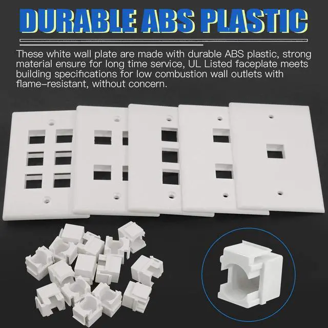 Alt view image 3 of 7 - 30 Pack 1/2/3/4/6 Port White Keystone Wall Plate with Screw and 30Pcs Standard Size Keystone Jack Insert