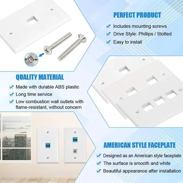 Alt view image 4 of 7 - 30 Pack 1/2/3/4/6 Port White Keystone Wall Plate with Screw and 30Pcs Standard Size Keystone Jack Insert