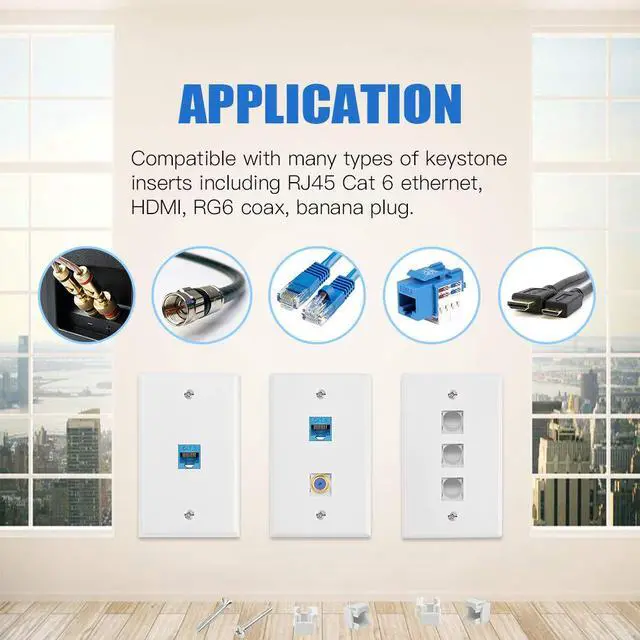 Alt view image 6 of 7 - 30 Pack 1/2/3/4/6 Port White Keystone Wall Plate with Screw and 30Pcs Standard Size Keystone Jack Insert