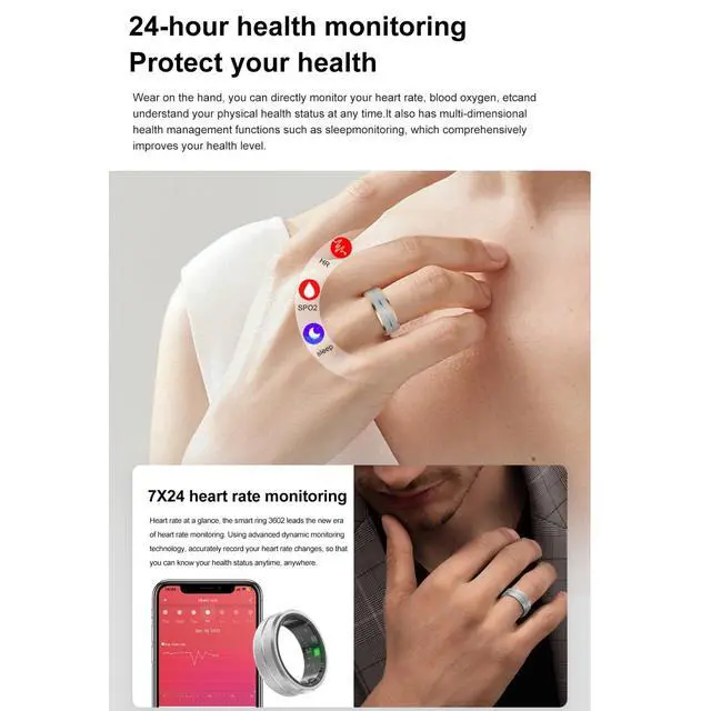 Alt view image 6 of 7 - Smart Ring Fitness Tracker, Sleep & Heart Monitor Size 10 | Heart Rate & Blood Oxygen Monitor & Sleep Monitoring, Remote Selfie Control Ring, Waterproof Smart Rings