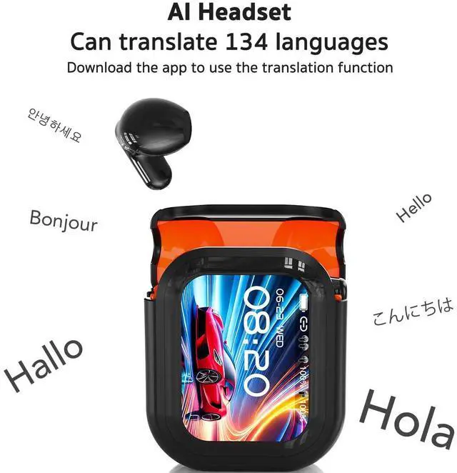 Alt view image 2 of 7 - NE20 Earbuds, NE20 Translation Earbud, 6 Translation Modes, LCD Touch Screen, 60H Playtime, HiFi Sound, 135 Languages AI Translation Earbuds Real Time for Travel, Business (Black)