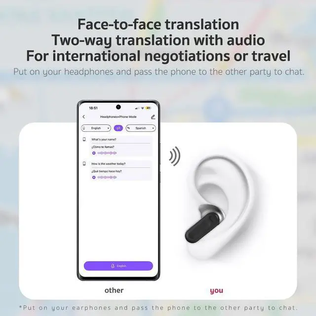 Alt view image 4 of 7 - NE20 Earbuds, NE20 Translation Earbud, 6 Translation Modes, LCD Touch Screen, 60H Playtime, HiFi Sound, 135 Languages AI Translation Earbuds Real Time for Travel, Business (Black)