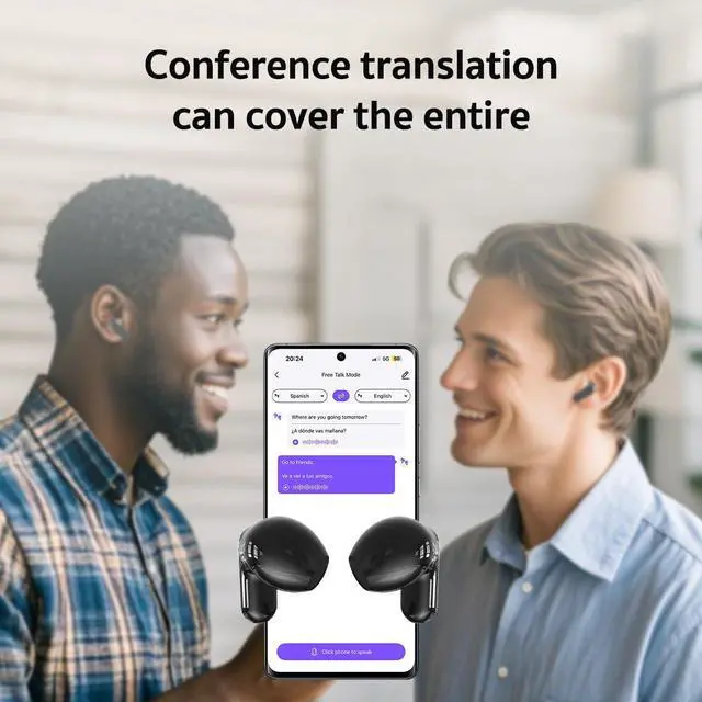 Alt view image 5 of 7 - NE20 Earbuds, NE20 Translation Earbud, 6 Translation Modes, LCD Touch Screen, 60H Playtime, HiFi Sound, 135 Languages AI Translation Earbuds Real Time for Travel, Business (Black)