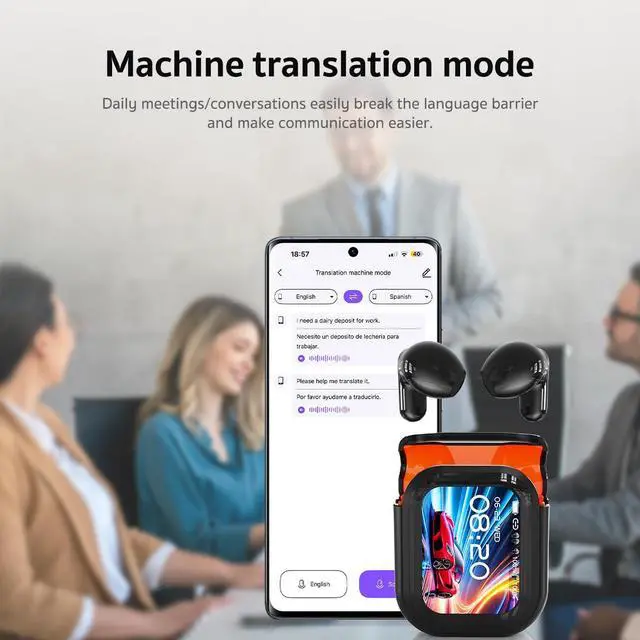Alt view image 6 of 7 - NE20 Earbuds, NE20 Translation Earbud, 6 Translation Modes, LCD Touch Screen, 60H Playtime, HiFi Sound, 135 Languages AI Translation Earbuds Real Time for Travel, Business (Black)