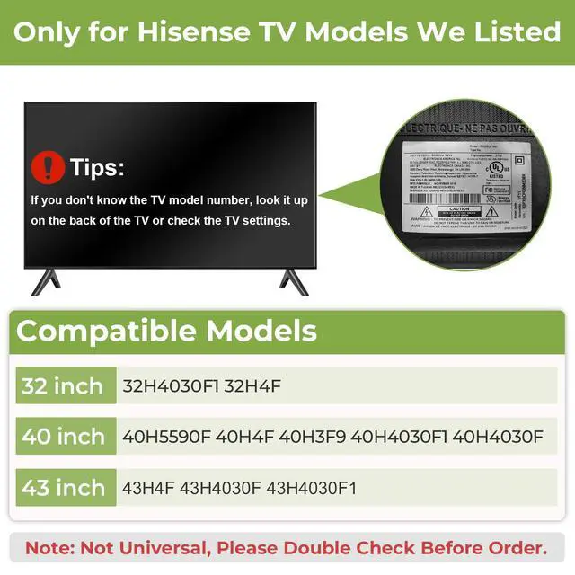 Alt view image 3 of 7 - TV Stand for Hisense TV Legs, for Hisense 32" 40" 43" TV 32H4030F1 32H4F 40H5590F 40H4F 40H3F9 40H4030F1 40H4030F 43H4F 43H4030F 43H4030F1 TV Stand Legs with Screws, Easy to Install, Black