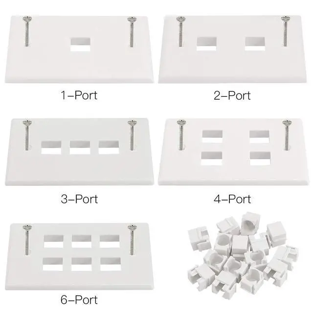 Alt view image 7 of 7 - 30 Pack 1/2/3/4/6 Port White Keystone Wall Plate with Screw and 30Pcs Standard Size Keystone Jack Insert
