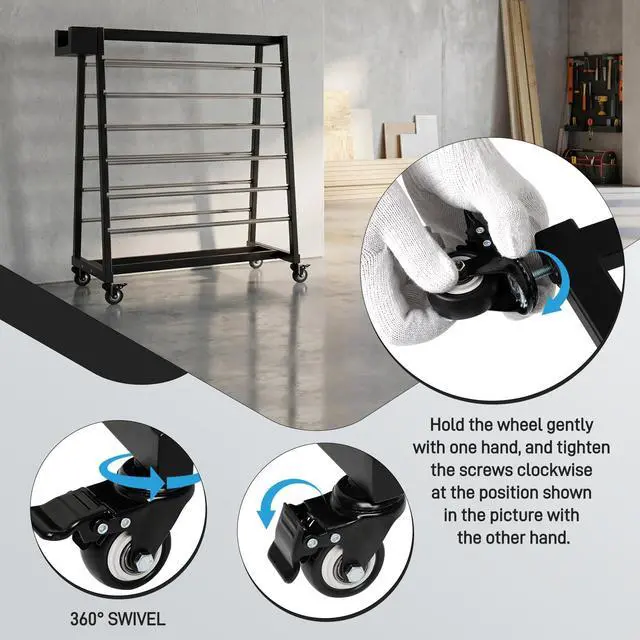 Alt view image 5 of 7 - Wire Spool Rack Heavy-Duty Cable Organizer, 12-Rods Cord Reel with Locking Wheels, 400lb Capacity Cable Caddy & Dispenser for Electrical, Industrial & Retail Use