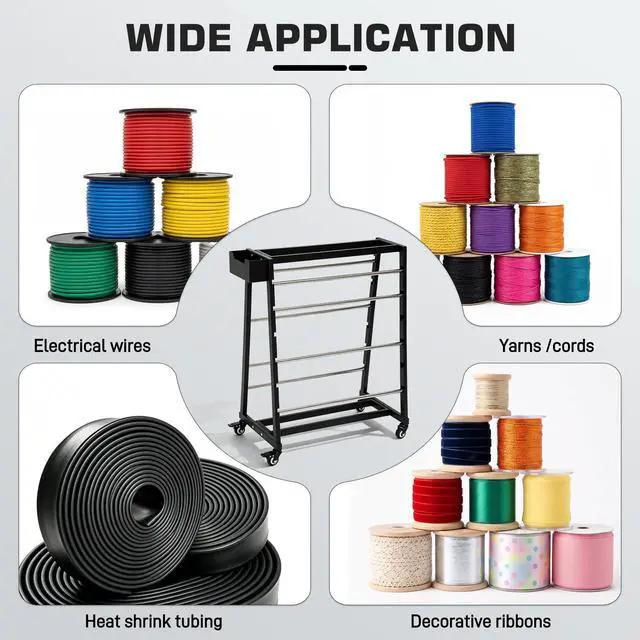 Alt view image 6 of 7 - Wire Spool Rack Heavy-Duty Cable Organizer, 12-Rods Cord Reel with Locking Wheels, 400lb Capacity Cable Caddy & Dispenser for Electrical, Industrial & Retail Use