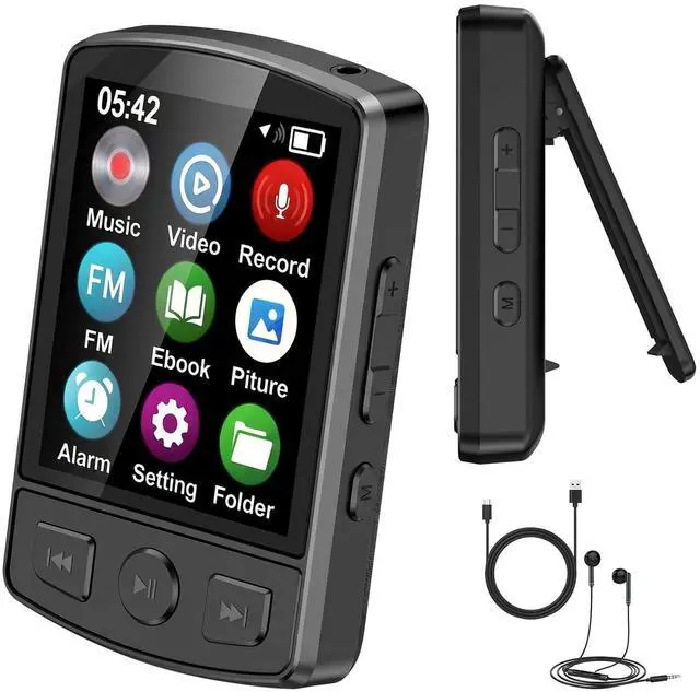 Main image of 64GB MP3 Player with Bluetooth 5.2 and Built-in Clip | HiFi Audio, 128GB TF Card Expansion, FM Radio and Recording, 1.2 oz Compact Design, E-Book Reader and Speaker