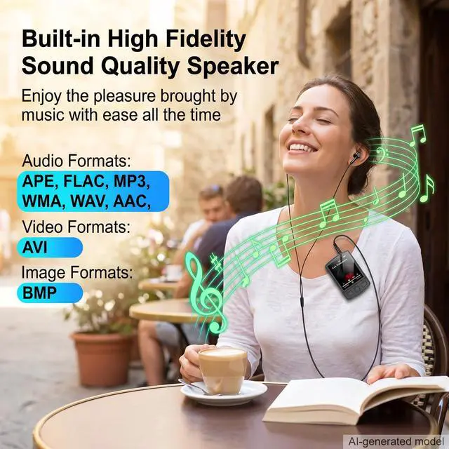 Alt view image 4 of 7 - 64GB MP3 Player with Bluetooth 5.2 and Built-in Clip | HiFi Audio, 128GB TF Card Expansion, FM Radio and Recording, 1.2 oz Compact Design, E-Book Reader and Speaker