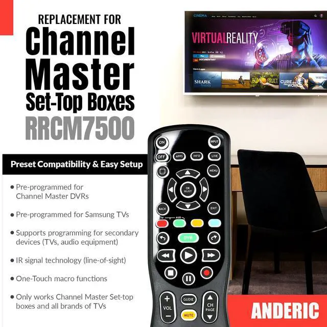 Alt view image 2 of 7 - RRCM7500 for Channel Master DVR Remote Control CM7500XRC2 | Replacement Remote for Channel Master - Works 100% - Works CM7500XRC2, CM7500GB16, CM7001, CM7004, CM7500TB1
