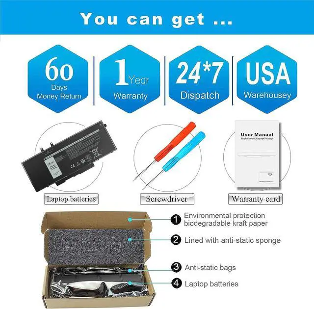Alt view image 6 of 7 - New 68Wh 3HWPP 03HWPP Battery for Dell inspiron 15 7000 7506 7706 2-in-1 | Latitude 14 5410 5510 5501 5511 5401 E5401 5411 Precision 3541 3550 3551 10X1J 010X1J 3PCVM JG75F N2NLL T6DC2 YPVX3 1VY7F