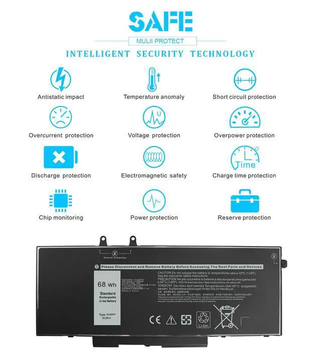 Alt view image 2 of 7 - New 68Wh 3HWPP 03HWPP Battery for Dell inspiron 15 7000 7506 7706 2-in-1 | Latitude 14 5410 5510 5501 5511 5401 E5401 5411 Precision 3541 3550 3551 10X1J 010X1J 3PCVM JG75F N2NLL T6DC2 YPVX3 1VY7F