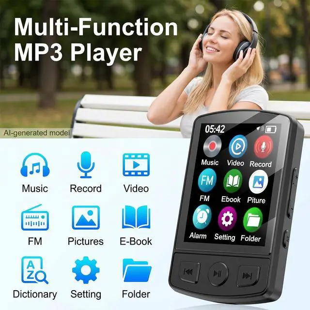 Alt view image 6 of 7 - 64GB MP3 Player with Bluetooth 5.2 and Built-in Clip | HiFi Audio, 128GB TF Card Expansion, FM Radio and Recording, 1.2 oz Compact Design, E-Book Reader and Speaker
