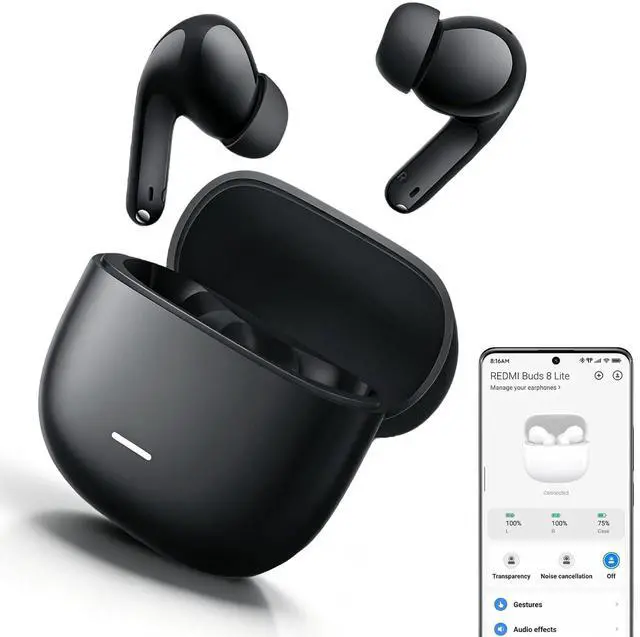 Main image of Redmi Buds 8 Lite True Wireless Earbuds, Bluetooth 5.4, 42dB Hybrid ANC, 8H/36H Battery, 12.4mm Driver, IP54, Dual Device, Fast Charging, 4.5g, iOS Android Compatible, Black