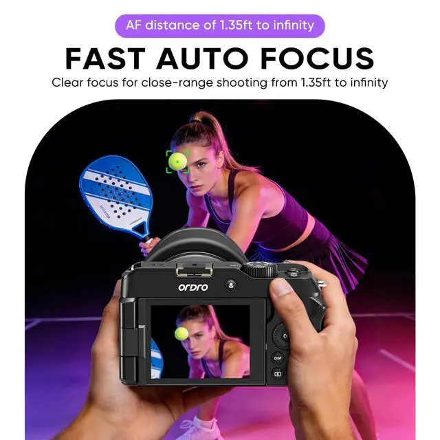 Alt view image 3 of 7 - 5K Digital Camera for Photography, 80MP Autofocus Vlogging Camera for YouTube with 270° Flip Screen, 18X Zoom Travel Video Camcorder for Beginners (32GB Card + Lens Hood)
