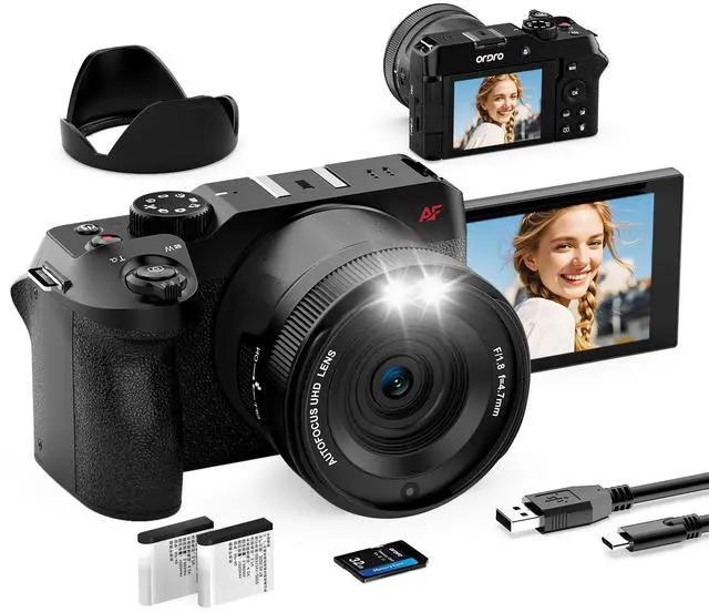 Main image of 5K Digital Camera for Photography, 80MP Autofocus Vlogging Camera for YouTube with 270° Flip Screen, 18X Zoom Travel Video Camcorder for Beginners (32GB Card + Lens Hood)