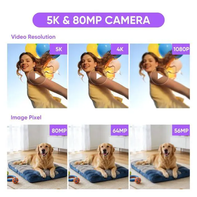 Alt view image 2 of 7 - 5K Digital Camera for Photography, 80MP Autofocus Vlogging Camera for YouTube with 270° Flip Screen, 18X Zoom Travel Video Camcorder for Beginners (32GB Card + Lens Hood)