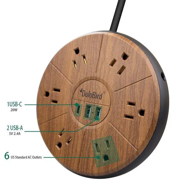 Alt view image 2 of 7 - Power Strip Surge Protector 6 AC outlets with USB and USB-C PD 20W Fast Charging 15A 1875W high Power Output Widely Spaced Multi outlets Circuit Breaker Safeguard for Home,Office, Dorm Room