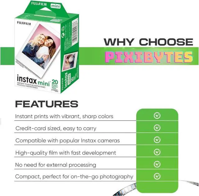 Alt view image 3 of 7 - Instax Mini Instant Film for Mini Cameras, White, Credit Card Size with Free Bonus Cap Keeper - (3 x Twin Packs)