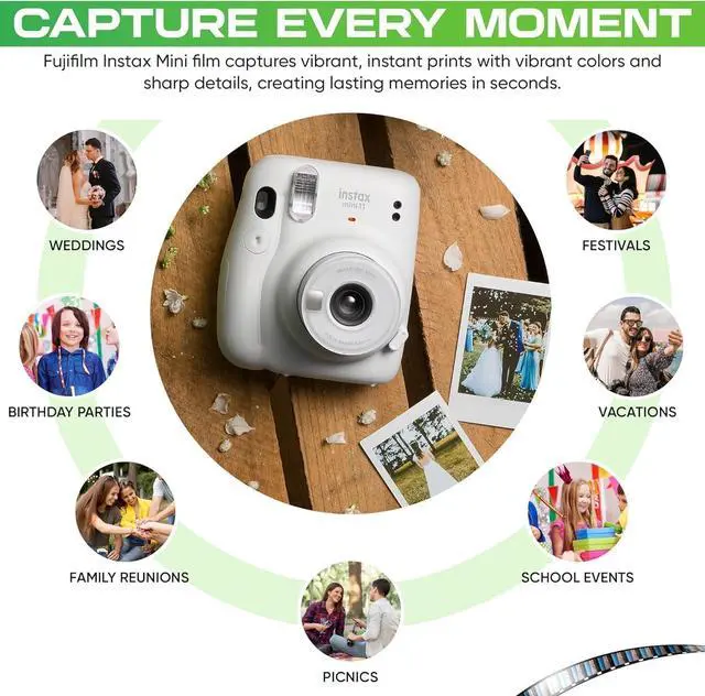 Alt view image 5 of 7 - Instax Mini Instant Film for Mini Cameras, White, Credit Card Size with Free Bonus Cap Keeper - (3 x Twin Packs)