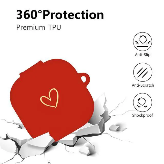 Alt view image 3 of 7 - Compatible with Samsung Galaxy Buds 4 Pro and Galaxy Buds 4 (2026), Soft Silicone Case with Gold Heart Pattern with Cute Butterfly Keychain for Girls Women (Red)