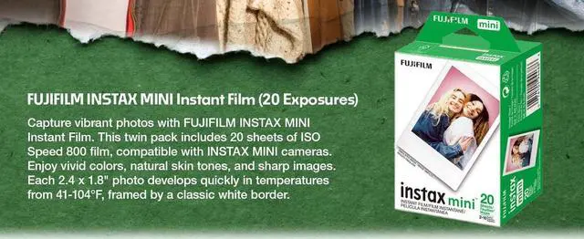 Alt view image 7 of 7 - Instax Mini Instant Film for Mini Cameras, White, Credit Card Size with Free Bonus Cap Keeper - (3 x Twin Packs)