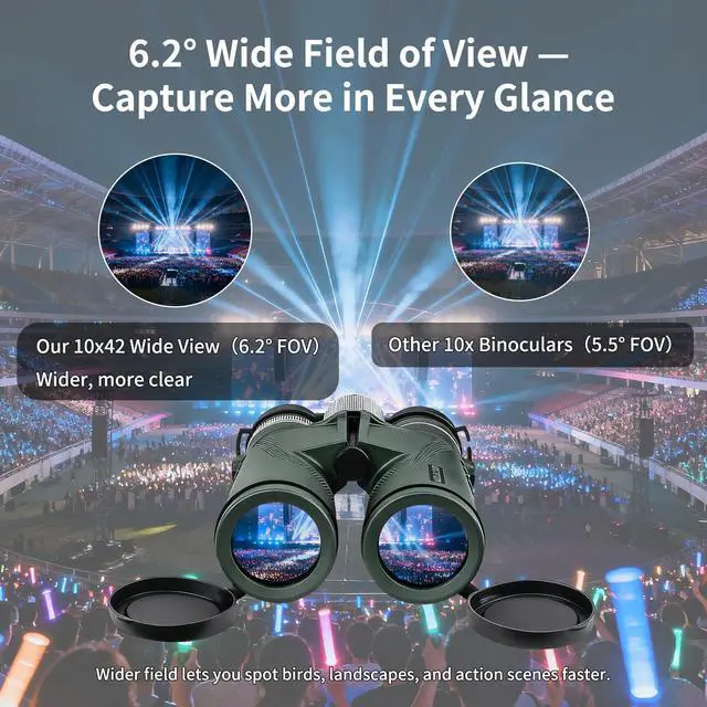 Alt view image 4 of 7 - 12x42 10x42 Optics Binoculars, IPX7 High Power Bino, BAK-4 Prism FMC Lens, Waterproof, Nitrogen-Filled Fogproof Binoculars for Bird Watching, Hunting, Travel (OD Green, 10x)