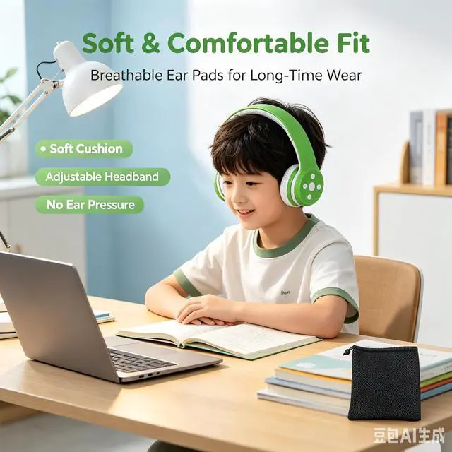 Alt view image 4 of 7 - Toddler Headphones Wireless, Bluetooth Kid Headphones for Boys Girls,5 Button Easy use with Sharing Port, Built in Mic for Laptop Phones Computer (bs690 Green)