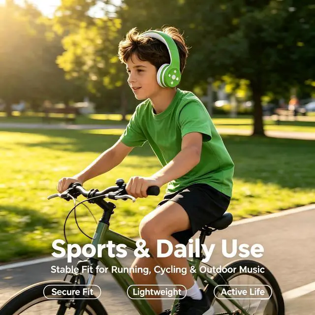 Alt view image 6 of 7 - Toddler Headphones Wireless, Bluetooth Kid Headphones for Boys Girls,5 Button Easy use with Sharing Port, Built in Mic for Laptop Phones Computer (bs690 Green)