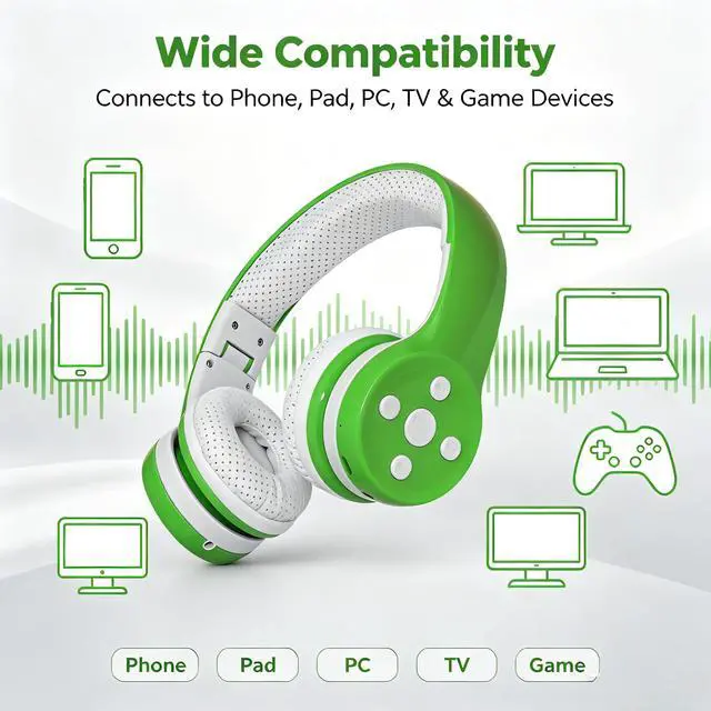 Alt view image 7 of 7 - Toddler Headphones Wireless, Bluetooth Kid Headphones for Boys Girls,5 Button Easy use with Sharing Port, Built in Mic for Laptop Phones Computer (bs690 Green)