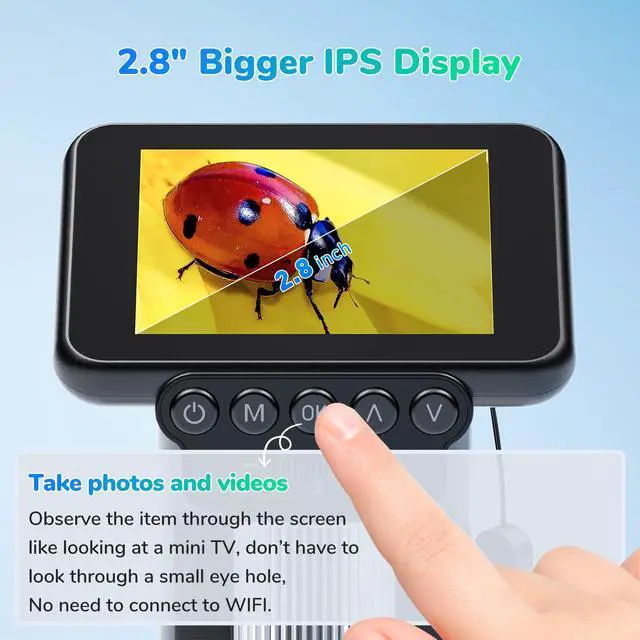 Alt view image 3 of 7 - LM013 Portable Digital Microscope with 2.8" LCD Screen, Handheld Microscope Kit for Kids 8-12, Pocket USB Coin Camera Magnifier for Adults with 8 LED Lights, Microscope Slides