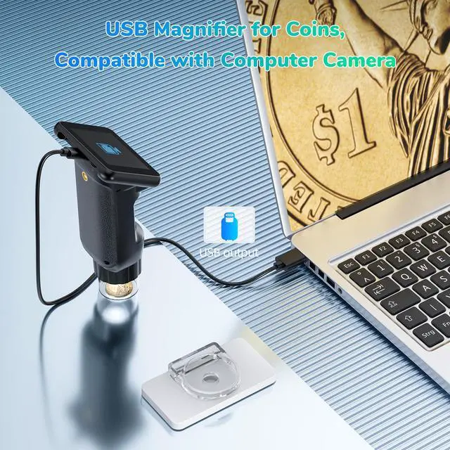 Alt view image 5 of 7 - LM013 Portable Digital Microscope with 2.8" LCD Screen, Handheld Microscope Kit for Kids 8-12, Pocket USB Coin Camera Magnifier for Adults with 8 LED Lights, Microscope Slides