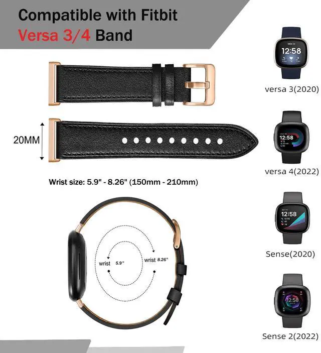 Alt view image 3 of 6 - Leather Band Compatible with Fitbit Versa 3/Versa 4, Business Replacement Band for Fitbit Sense 2/Sense Men Women
