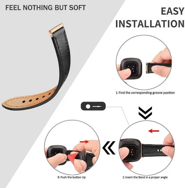 Alt view image 4 of 6 - Leather Band Compatible with Fitbit Versa 3/Versa 4, Business Replacement Band for Fitbit Sense 2/Sense Men Women