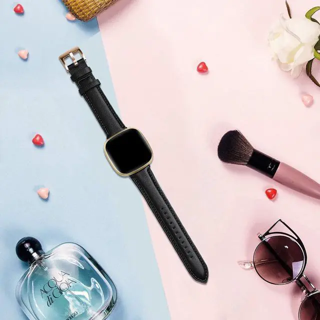 Alt view image 5 of 6 - Leather Band Compatible with Fitbit Versa 3/Versa 4, Business Replacement Band for Fitbit Sense 2/Sense Men Women