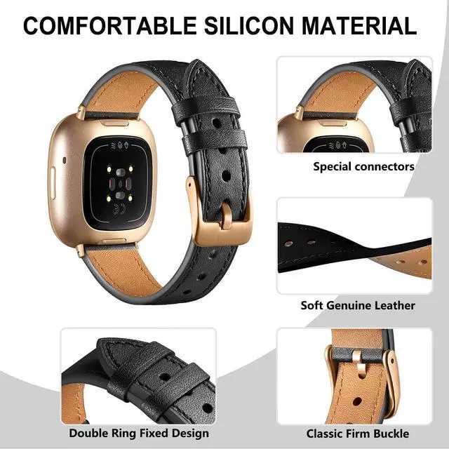 Alt view image 2 of 6 - Leather Band Compatible with Fitbit Versa 3/Versa 4, Business Replacement Band for Fitbit Sense 2/Sense Men Women