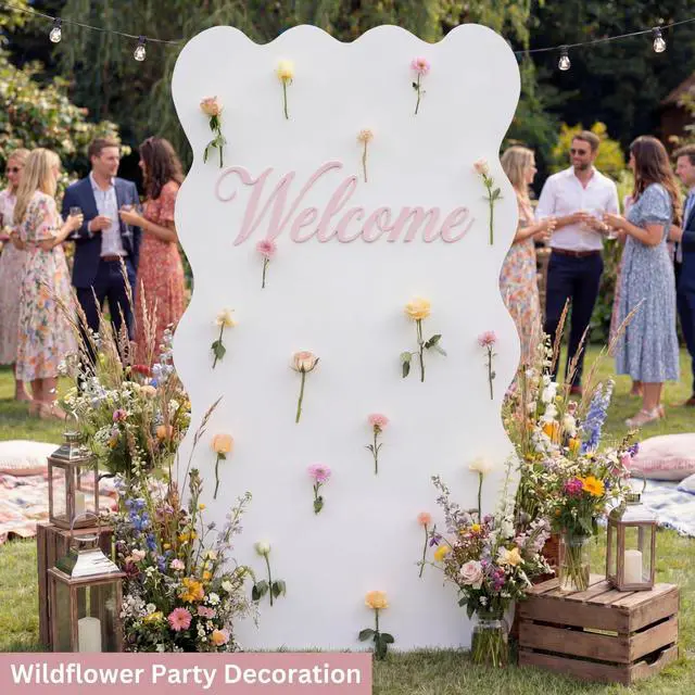 Alt view image 4 of 7 - 5ft Wildflower Cardboard Cutout Sets Wedding Decoration Scalloped Backdrop Standwith 24 Artificial Flowers DIY Back Drops Set Decor for Bridal Baby Shower Birthday Party