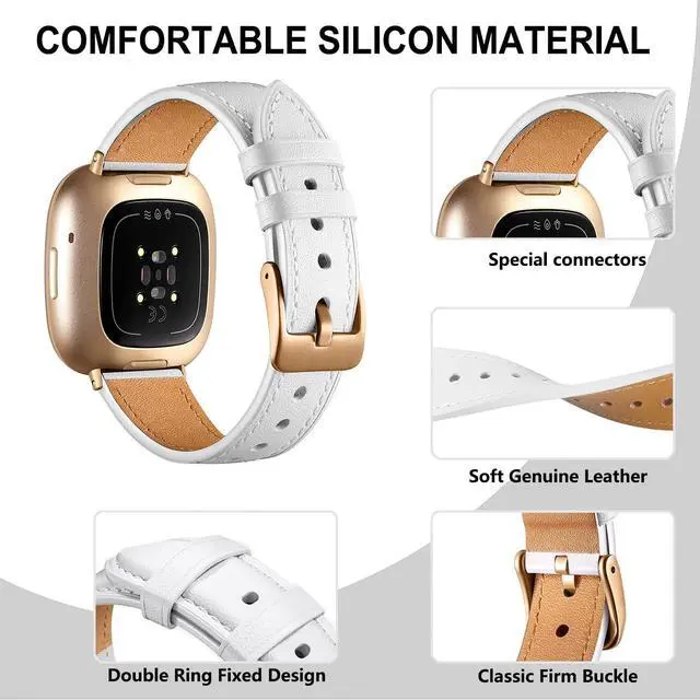 Alt view image 2 of 6 - Leather Band Compatible with Fitbit Versa 3/Versa 4, Business Replacement Band for Fitbit Sense 2/Sense Men Women