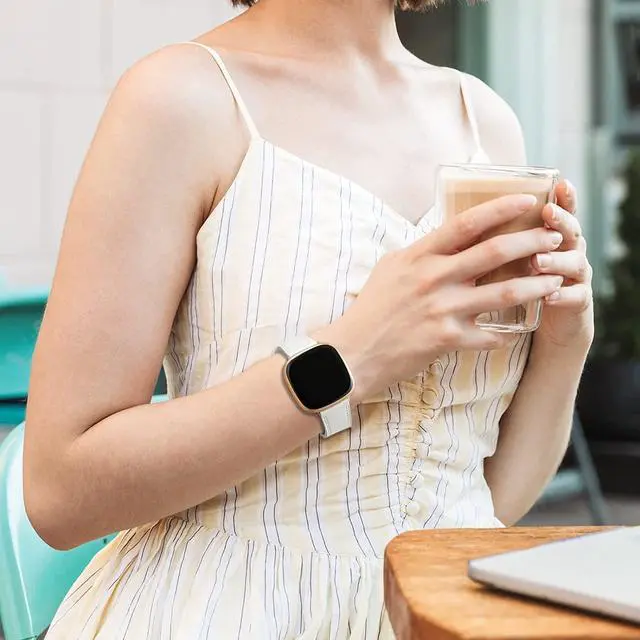 Alt view image 6 of 6 - Leather Band Compatible with Fitbit Versa 3/Versa 4, Business Replacement Band for Fitbit Sense 2/Sense Men Women