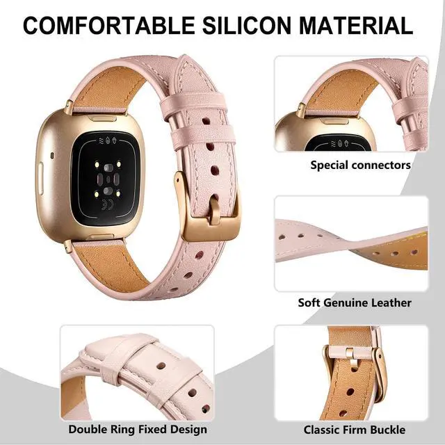 Alt view image 2 of 6 - Leather Band Compatible with Fitbit Versa 3/Versa 4, Business Replacement Band for Fitbit Sense 2/Sense Men Women