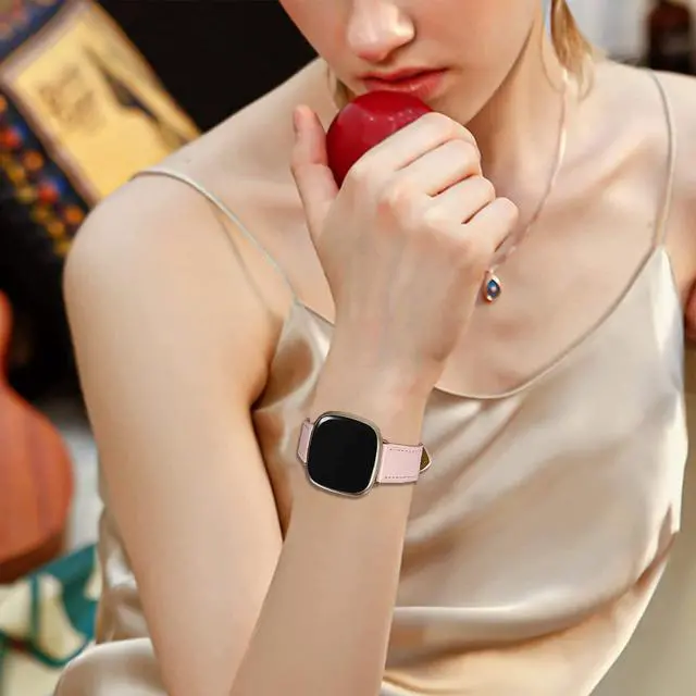 Alt view image 6 of 6 - Leather Band Compatible with Fitbit Versa 3/Versa 4, Business Replacement Band for Fitbit Sense 2/Sense Men Women