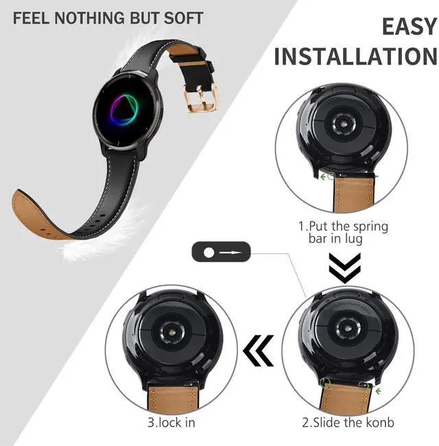 Alt view image 4 of 6 - Band for Garmin Venu 2 Plus, 20mm Leather Business Band for Garmin Vivoactive 3/5/6/Garmin Venu Sq/Music/Venu Sq 2/Garmin Venu/Vivomove HR/Forerunner 55 245 645