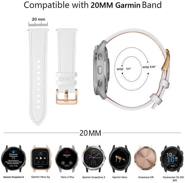 Alt view image 3 of 6 - Band for Garmin Venu 2 Plus, 20mm Leather Business Band for Garmin Vivoactive 3/5/6/Garmin Venu Sq/Music/Venu Sq 2/Garmin Venu/Vivomove HR/Forerunner 55 245 645