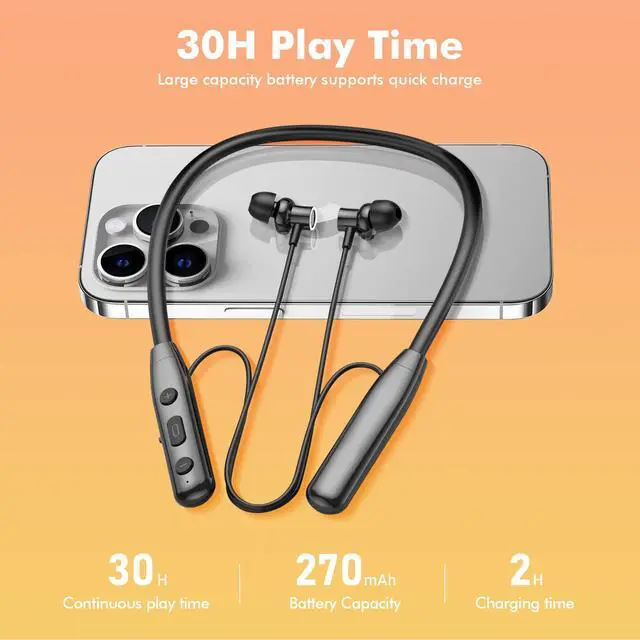 Alt view image 2 of 7 - Bluetooth 5.3 Neckband Earbuds with Microphone, Wireless Stereo Neckband Headphones, 30 Hrs Play Music, IPX6 Waterproof Neck Earphones in Ear Headset for Sport/Workout/Outdoor