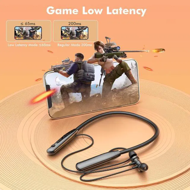 Alt view image 3 of 7 - Bluetooth 5.3 Neckband Earbuds with Microphone, Wireless Stereo Neckband Headphones, 30 Hrs Play Music, IPX6 Waterproof Neck Earphones in Ear Headset for Sport/Workout/Outdoor