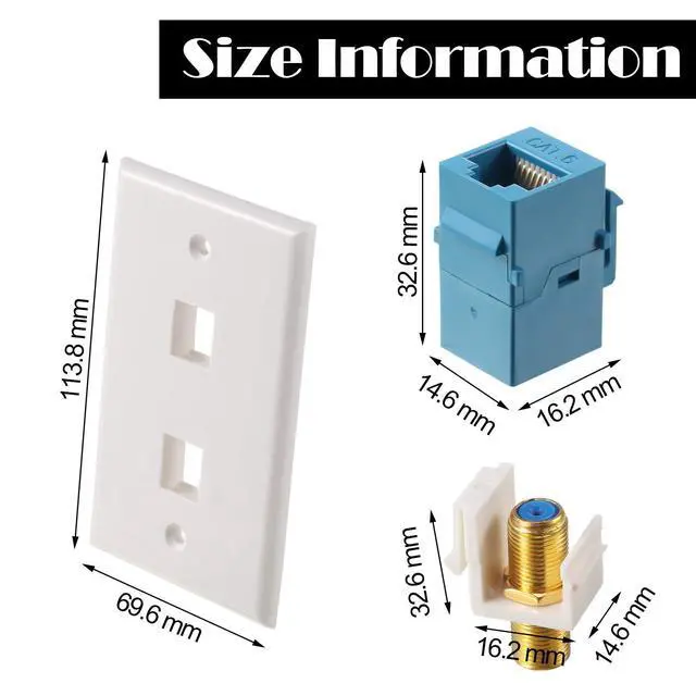 Alt view image 3 of 6 - 4 Pack Ethernet Coax Wall Plates, Cat6 Coax Wall Plate with Ethernet Port and Gold-Plated TV Coaxial Cable F-Type Port(Blue)